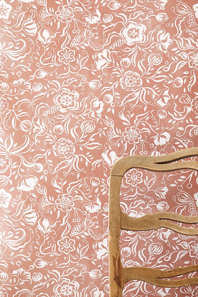 Numedal Flowers Wallpaper- Rusty Orange